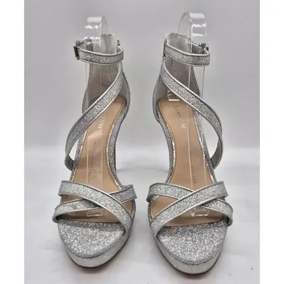 Gianni Bini Women's Size 7.5 M Glitter Silve Ankle Strappy Platform Sandals - Picture 1 of 9